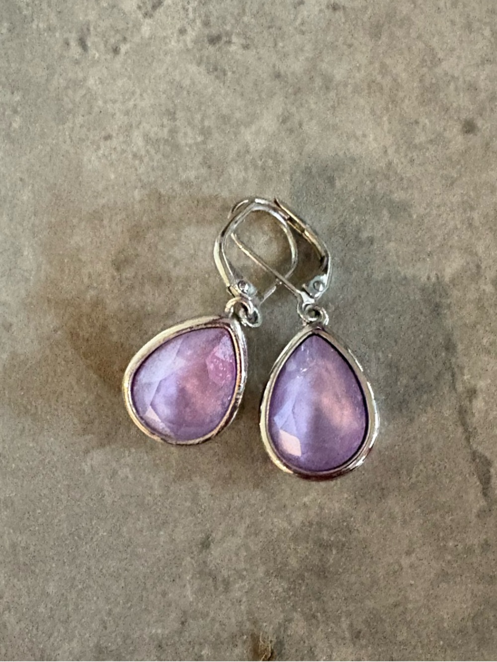 Sterling Teardrop Lavender Gemstone Leverback Earrings